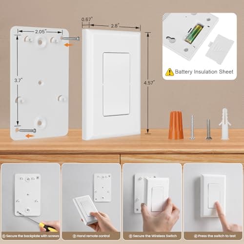 SURAIELEC Wireless Wall Switch Remote Control Outlet, No Wiring Needed, 100ft RF Range, Pre-Programmed, Expandable Remote Light Switch Kit for Plug in Pendant Light, Lamp, Small Electrical Appliance 7