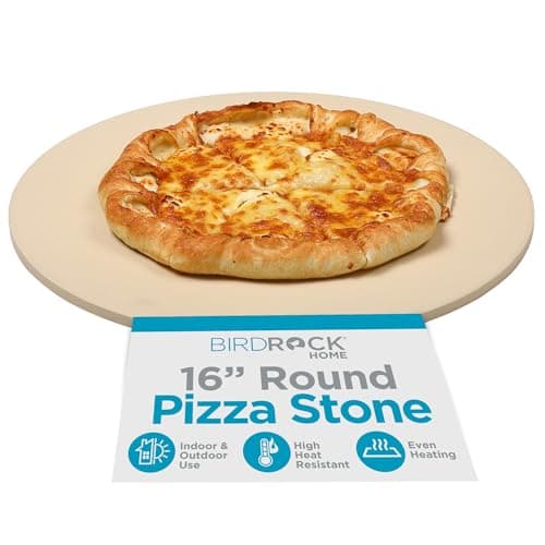 BIRDROCK HOME Pizza Stone for Oven and Grill | 16" Cordierite Baking Stone for Cooking, Bread, Pie, BBQ | Indoor - Outdoor | Grill, Smoker, Toaster Use | Ceramic Sheet for Crispy Crust (Round)