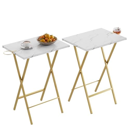 VECELO Folding TV Tray for Eating Set of 2, Portable Dinner/Snack Table with Cup Holder for Couch, Living Room and Small Space, Gold