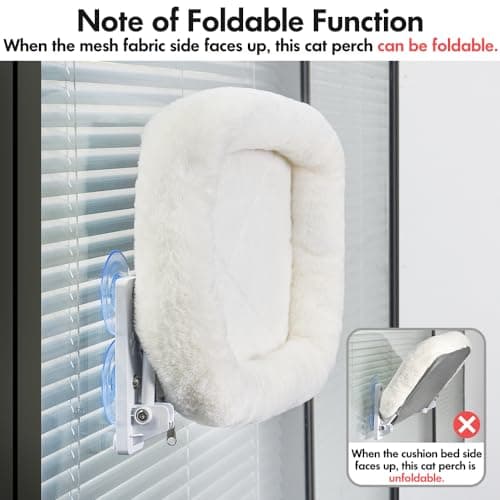 AMOSIJOY Cordless Cat Window Perch, Window Hammock for Cats with 4 Strong Suction Cups, Solid Metal Frame and Soft Cover, Indoor Cat Bed 7