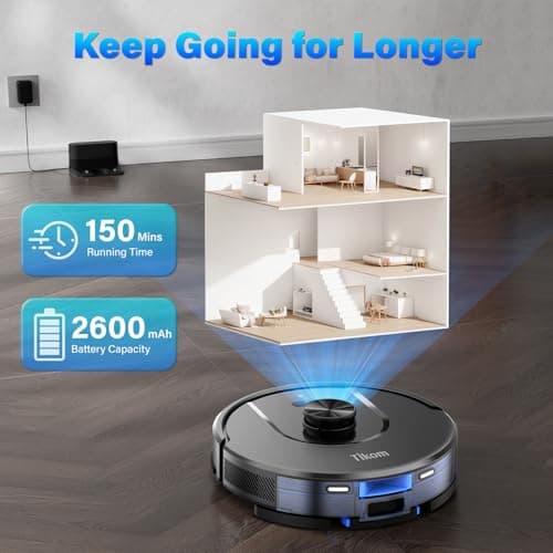 Tikom Robot Vacuum and Mop, L8000 Laser LiDAR Navigation Robotic Vacuum, 3000Pa Suction, 150Mins Max, 45dB, 14 No-Go Zones, 20 Virtual Walls, Self-Charging, Good for Pet Hair, Carpet, Hard Floor 8