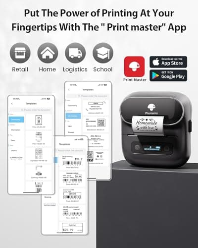 Phomemo Label Maker,M220 Label Printer,3 Inch Bluetooth Thermal Label Maker Machine with 6000+ Icons,700+ Templates,400+ Fonts,for Kids School Items,Small Business,Large Sticker 8