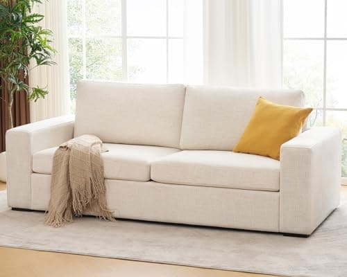 ELUCHANG 85" Modern Sofa Couches for Living Room, 3 Seater Sofa, Natural Linen Deep Seat Sofa with Upholstered Cushion&Detachable Cover, Comfy Sofa Couch for Small Space, Apartment, Beige