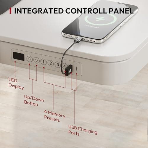 SANODESK Standing Desk with Drawer, Electric Height Adjustable Home Office Desk with Storage & USB Ports, 48 inch White Wood Tabletop/White Frame 5
