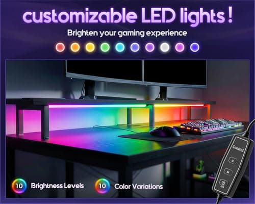 ODK 48 inch Gaming Desk with LED Lights & Power Outlets, Computer Desk with Monitor Stand & Storage Shelves, CPU Stand, Home Office Desk, Black 5