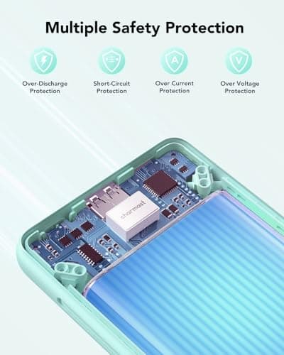 charmast Portable Charger with Built-in Cables and Plug, 10000mAh USB C Power Bank Fast Charging, External Battery Pack Slim, Travel Essentials Compatible with iPhones, Samsung Galaxy, iPad 9