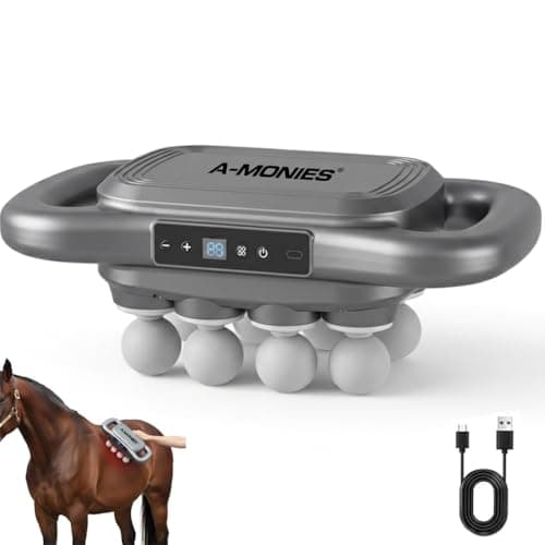 A-MONIES 8 Heads Horse Massage Gun, Equine Percussion Massager, Deep Tissue Horse Recovery Tool, Red Light Heat Therapy, Quiet Adjustable Intensity Muscle Relaxation for Equine Wellness(8 Heads)