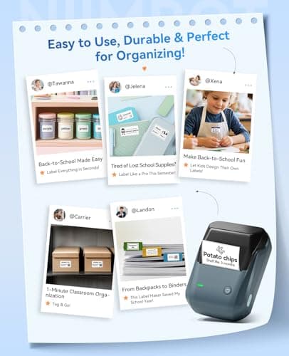 NIIMBOT B1 Label Maker Machine, Thermal Label Printer Easy to Use for Office, Home, Business, Came with 1 Roll White Label(Blue) 5