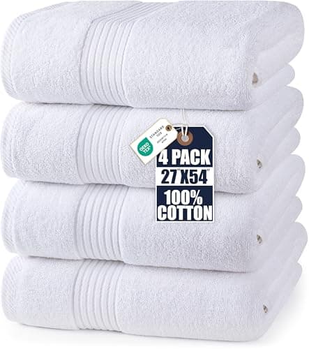 Utopia Towels Luxurious Bath Towels Set, 27 x 54 Inches 100% Ring Spun Cotton, 4 Pack White