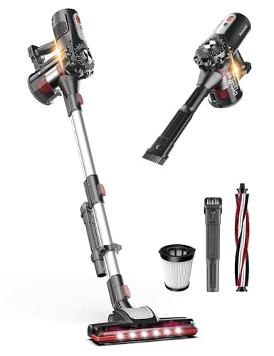 Roomie Tec StickVac Cordless Vacuum Cleaner for Home – 2200mAh Battery, High Suction Power, Lightweight & Self-Standing Design, with HEPA Filter and LED Lights - for Floors, Cars & Dorm Cleaning