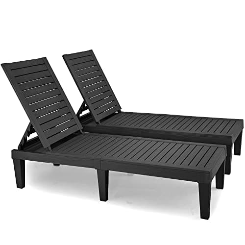 YITAHOME Chaise Outdoor Lounge Chairs with Adjustable Backrest, Multi-Functional Patio Loungers Easy Assembly & Lightweight, Waterproof Poolside Chaise Lounge with 265lbs Capacity,Set of 2, Black
