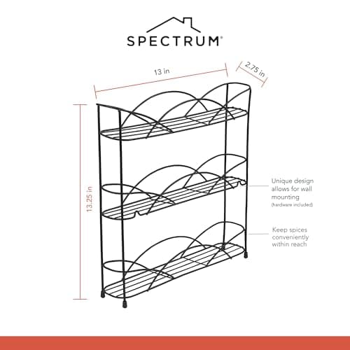 Spectrum 3 Tier Spice Rack Organizer Black Countertop Wire Shelf Spice Rack for Modern Kitchen Pantry Cabinet, Organize Spices with Three Tier Spice Shelf for Kitchen Storage with Wall Mount Option 6