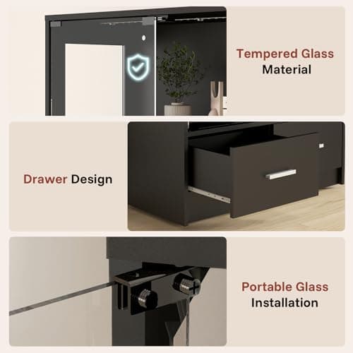 Lamtor Glass Display Cabinet with Doors - Curio Cabinet with Dynamic LED Lights for Collectibles, 67" Display Case with 4 Tier and Drawers for Figure, Toys, Books, Black 5