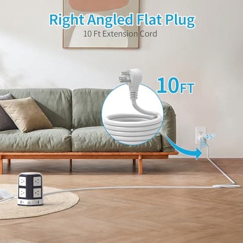 Surge Protector Power Strip Tower 20W USB C, 10 FT Extension Cord with Multiple Outlets, PASSUS 8 Outlets with 4 USB Ports, Flat Plug Charging Station, Home Office Dorm Room Desk Essentials 5