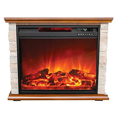 LifeSmart Electric Fireplace Heater w/ 3 Heating Elements, 1500W, Faux Stone & Oak Wood - Mounted Indoor Infrared Heater for Home, Bedroom, and Living Room
