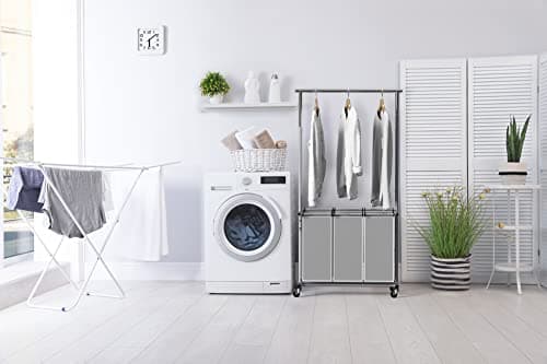 Simple Houseware 3 Bags Laundry Sorter with Extensible Clothes Hanging Rod 3