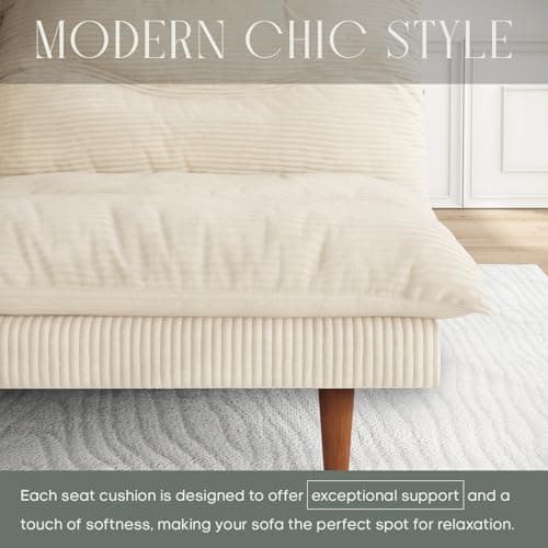 DreamDashio Futon Sofa Bed, 69 inch Futon Couch with Adjustable Backrest, Corduroy Convertible Sleeper Sofa Bed, Folding Sleeper Recliner for Apartment, Living Room, Office, Beige 6