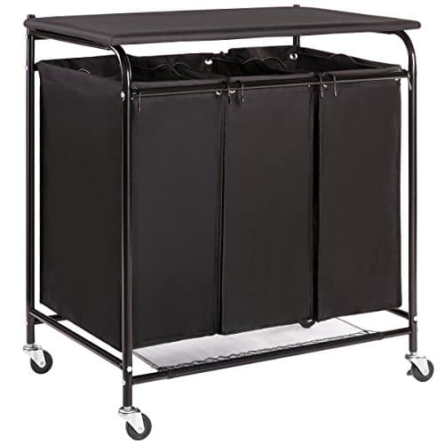 Marble Field 3-Bag Heavy-Duty Laundry Sorter Cart with Ironing Board Laundry Room Organizer with Casters Black