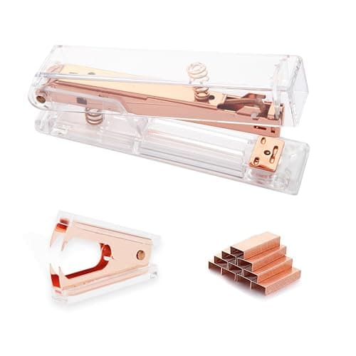 Rose Gold Acrylic Stapler, Desktop Stapler, 25 Sheet Capacity, Includes 1000 Staples and Staple Remover