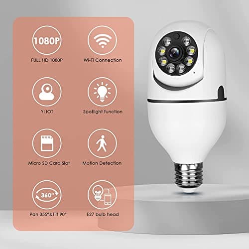 2Pcs Light Bulb Security Camera 2.4GHz & 5G WiFi Outdoor, 1080P E27 Light Socket Security Camera, Indoor 360° Home Security Cameras, Full Color Day and Night, Smart Motion Detection (2PCS, Support 5G) 6