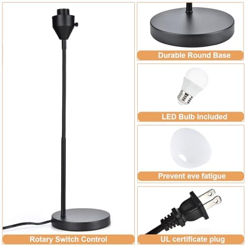 RISLG LED Desk Lamp for Home Office, 3 Levels Dimmable Reading Light, Flexible Table Lamp for Bedside Office, Rotary Switch Control, Desk Lamp for College Dorm Study Lamp, Bulb Included, Black 5