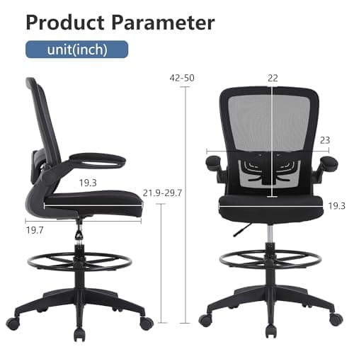 PayLessHere Ergonomic Drafting Chair Tall Office Chair High Adjustable Standing Desk Chair with Lumbar Support Mesh Back Footrest Flip-Up Arms for Office Computer Desk Standing Desk (Black) 7