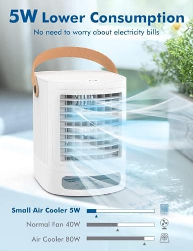 FANCOLE Portable Air Conditioners, 3-IN-1 Small Air Conditioner w/ 3-Level Humidify & 3 Speeds, 7-Color Night Lights, Top Fill Tank for 8H Cooling, Desk Mini Air Conditioner for Bedroom Room Office 7