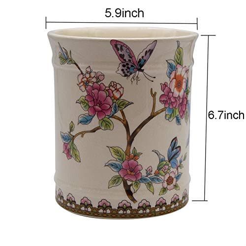 YIMIFLA Utensil Crocks Extra Large Kitchen Utensil Holder for Countertop Ceramic Cooking Utensils Butterfly Ice Crack 5