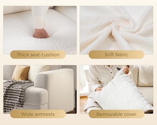 KKL 89 Inches Loveseat Sofa, Comfy Cloud Couch with Deep Seats, 3 Seater Couches for Living Room, Bouclé Fabric, Wood Frame, Easy Assembly, Beige 6