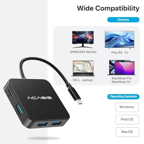 ACASIS USB C Hub 10Gbps, 6-in-1 Multiport Adapter with 4K 60Hz HDMI, 100W Power Delivery, USB A3.2 Data Port, USB C to HDMI Adapter for MacBook, Dell, Lenovo, Surface, iPad PRO, XPS(Black) 6