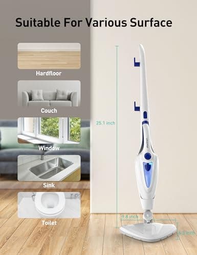 12-in-1 Steam Mop, Fast 15-Sec Heat-Up, 1500W Detachable Handheld Steam Cleaner with 2 Dirt Grip Pads, Removes 99.99% Stubborn Stains for Hardwood Floors, Clothes, Windows, Tiles, Furniture, Black 5