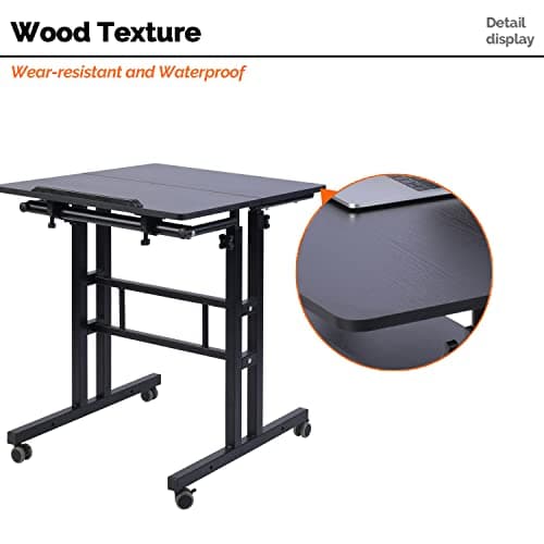 AIZ Double Table Mobile Standing Desk, Adjustable Computer Desk with Rolling Wheels, Portable Laptop Table for Standing or Sitting, Home Office Computer Workstation for Adults or Children 7