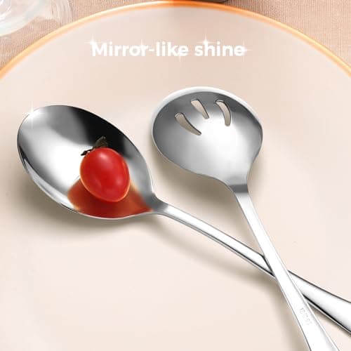 Large Stainless Steel Serving Utensils Set 15 Pcs with 10" Serving Spoon,10" Slotted Spoons,10" Serving Forks,9.5" Serving Tongs,Soup Ladle,Pie Server,Cake/Butter Knife for Buffet/Parties 6