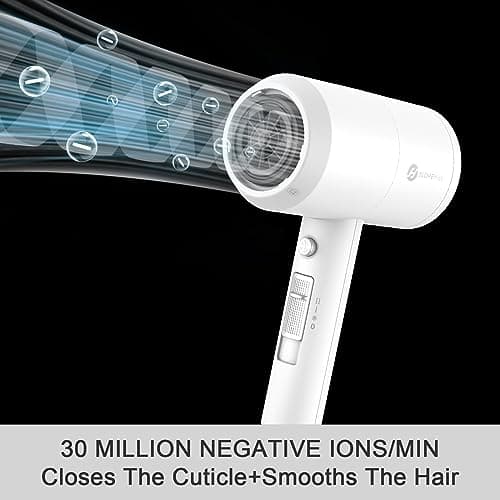 Slopehill Professional Ionic Hair Dryer, Powerful 1800W Fast Drying Low Noise Blow Dryer with 2 Concentrator Nozzle 1 Diffuser Attachments for Home Salon Travel (White) 3