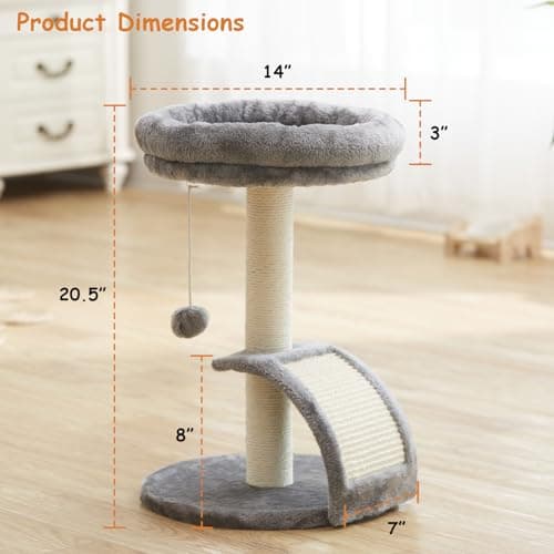 Goozii Small Cat Tree Tower with Scratching Post, Modern Kitten Tower for Indoor Cats, Short Carpet Sisal Cat Scratcher Stand with Large Bed Perch, Scratch Ramp, Toy Ball for Kitty Play (Grey) 6