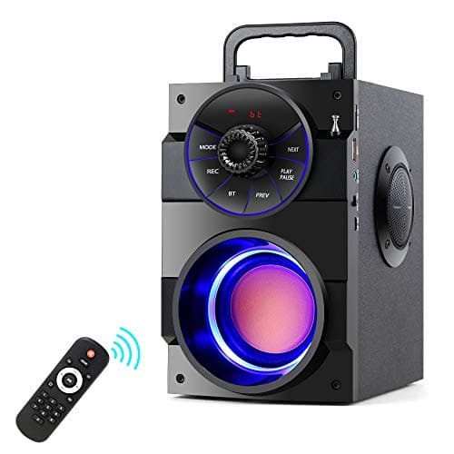 TAMPROAD Bluetooth Speaker, 11W Portable Wireless Speaker with Subwoofer, LED Lights, FM Radio, Remote Control, Booming Bass, MP3 Player Powerful Speakers Suitable for Travel, Indoor and Outdoor