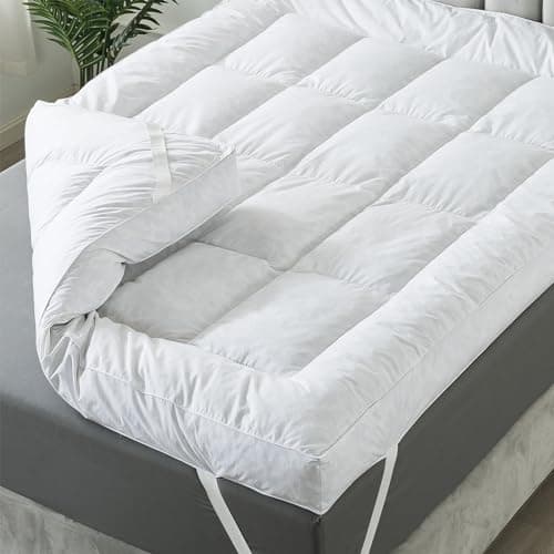 WhatsBedding Duck Feather Bed Mattress Topper, 100% Cotton Memory Foam Mattress Topper, 2500GSM Overfilled Pillow Top, Hotel Collection