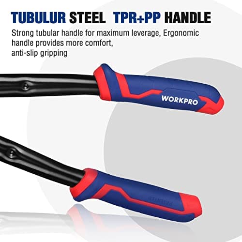 WORKPRO 18" Bolt Cutter, Chrome Molybdenum Steel Blade, Heavy Duty Bolt Cutter with Soft Rubber Grip, Cutting Tool for Cut Chain, Wire, Screw, Rivet, Black,blue,red 5