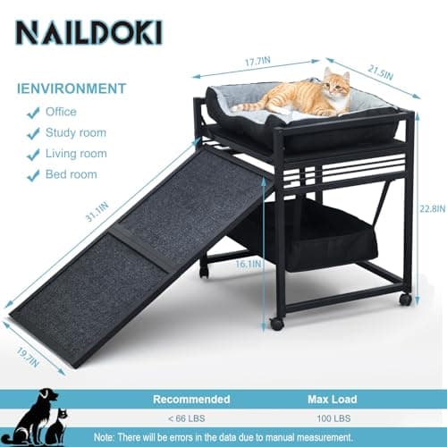 NAILDOKI Movable Structure Pet Stairs Ramp with seat Mate Cats/Dogs Chair with ramp high beds, Folding Pet Steps for Medium and Small Dogs, Cat Ladder, with Storage Cabinet 7