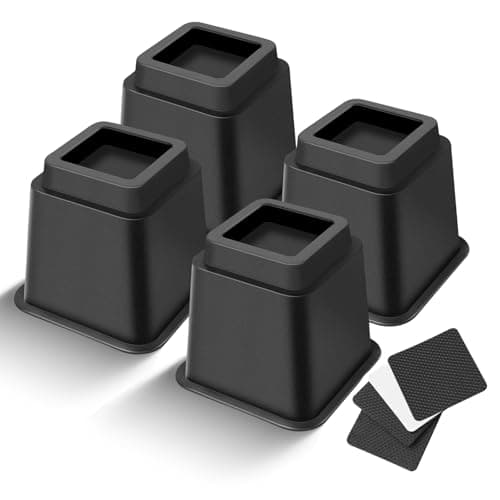 MCXYEM Bed Riser/Furniture Lift Bed/Bed risers/Furniture Lifter/Table risers/Frame Risers Create Under Bed Storage Heavy Duty for Furniture Height Adjustment (Black 4 Pack, 5 Inch)