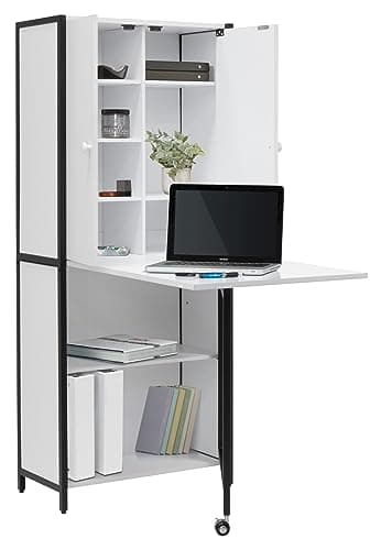 Sew Ready Folding Craft Armoire Cabinet – 58.75″ Tall Multipurpose Workstation with Drop-Leaf Table, Wheel, Powder-Coated Steel Frame, Charcoal/White 7