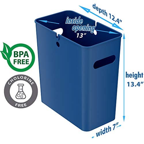 iTouchless SlimGiant 4.2 Gallon Slim Trash Can with Handles, 16 Liter Plastic Small Wastebasket Hanging Garbage Bin, Magazine / File Folder Storage Container for Home, Office, Bathroom, Kitchen, Blue 6