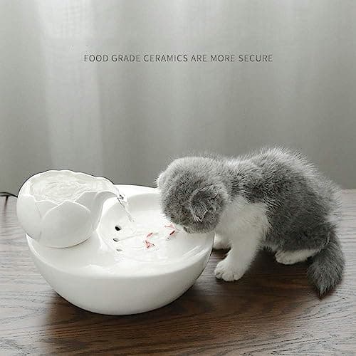 TISTIK Ceramics Cat Water Fountain for Drinking w/Ultra-Quiet Pump and Filter 1.3L Automatic Pet Water Dispenser for Cat and Small Dogs 5