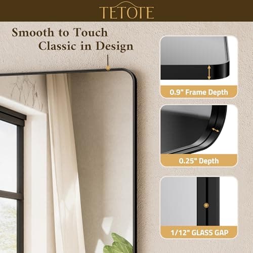 TETOTE Black Metal Framed Vanity Mirror with Shelf for Wall, 18x28 Inch Rounded Rectangle Mirror for Wall, Matte Black Bathroom Vanity Mirror, Bathroom Mirror for Farmhouse, Living Room, Bedroom 5