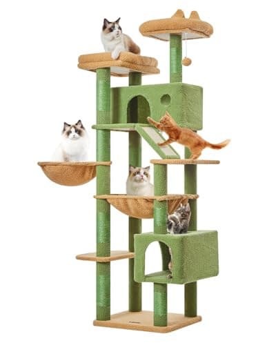 Taoqimiao Cactus Cat Tree, 71-Inch Cat Tower for Indoor Cats Large Adult, Multi-Level Large Cat Condo, 8 Sisal Scratching Posts, Metal Frame Cozy Hammock, Scratch Board, 2 Top Perches, MSC026L 9