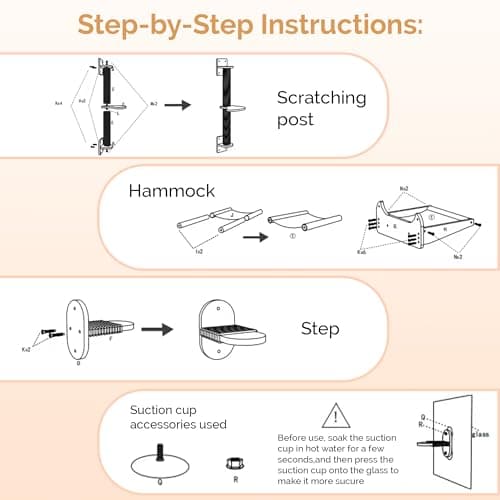 Pet Savvy 4-in-1 Window & Wall Mount Cat Wall Shelves – Hammock, Scratching Post & Perch | Fits up to 40 lbs | Space-Saving Pet Furniture for Windows, Glass & Drywall | Modern Wood Cat Shelf Set 9