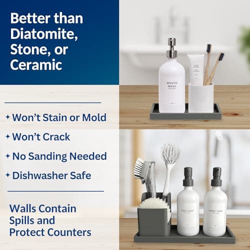 Spacewiser Countertop and Vanity Tray - 2 PC (11” and 7”) Shatterproof Silicone Kitchen and Bathroom Trays for Counter, Kitchen Soap Dispenser Tray, Vanity Trays for Bathroom, Perfume Key Tray 5