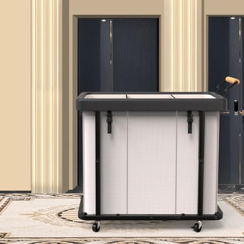 230L (60 Gal) Extra Large Fashion Laundry Sorter 3 Section with Lid, Rolling Laundry Basket Hamper with Handle, Laundry Organizer Storage Cart with Sturdy Metal Frame for Laundry Room, Hotel, White 7