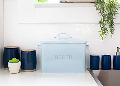 Nat & Jules Extra Large Blue 15 x 10 Metal Farmhouse Bread Box - Holds Two Full Loaves 6