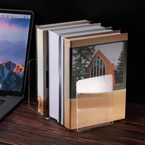 16 Pcs Book Ends Clear Acrylic Bookends for Shelves Heavy Duty Book End L Shaped Dividers Book Stopper for School Library Home Movies CDs File 7